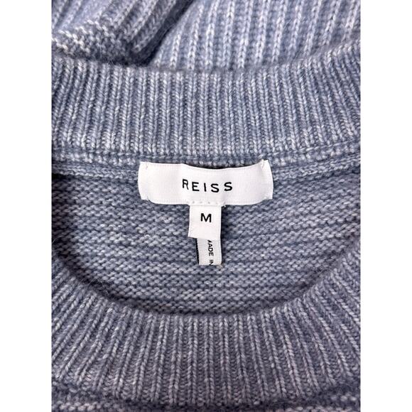 REISS Sweater Medium Mens Ice Blue Ribbed Crewneck Jumper - Picture 7 of 9